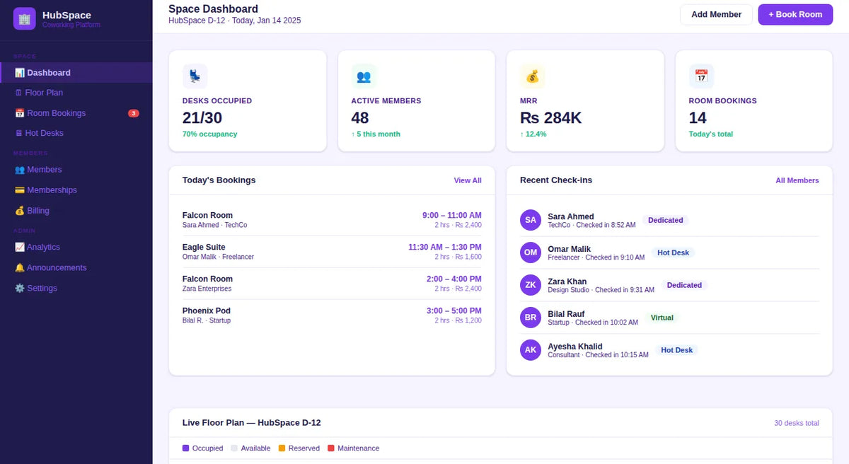 HubSpace coworking management platform