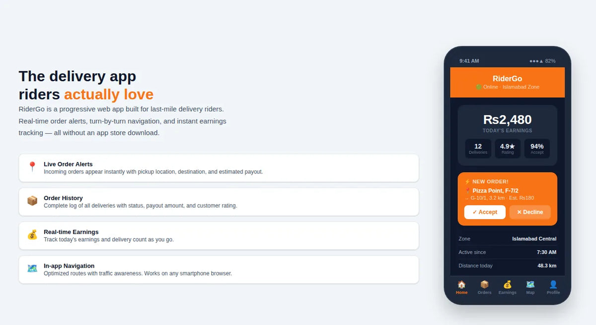 RiderGo delivery rider app
